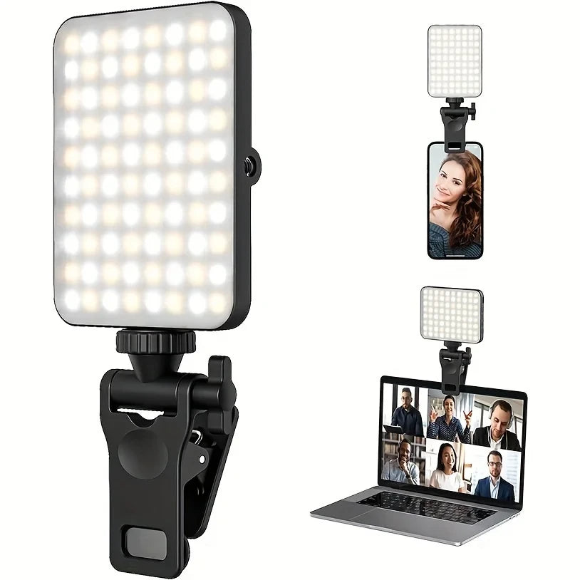 Rechargeable Selfie Light, Clip Fill Light for Phone Laptop Tablet Portable Light for Video Conference Live Streaming Zoom Call Makeup Picture (Black)